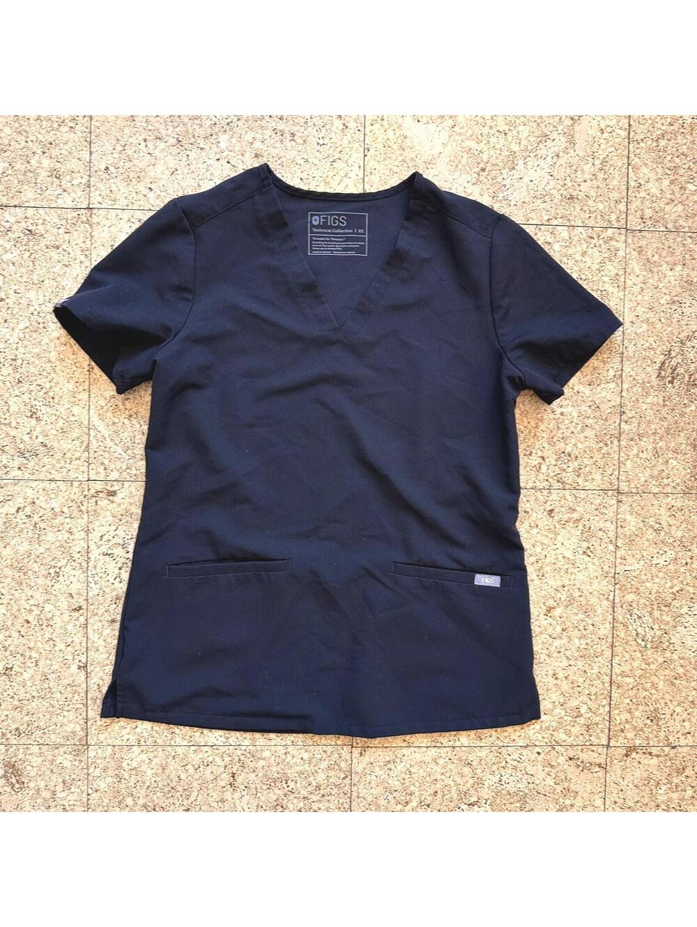 FIGS Scrubs Top Black Women's XS Technical Collection Medical Pockets Scrub
